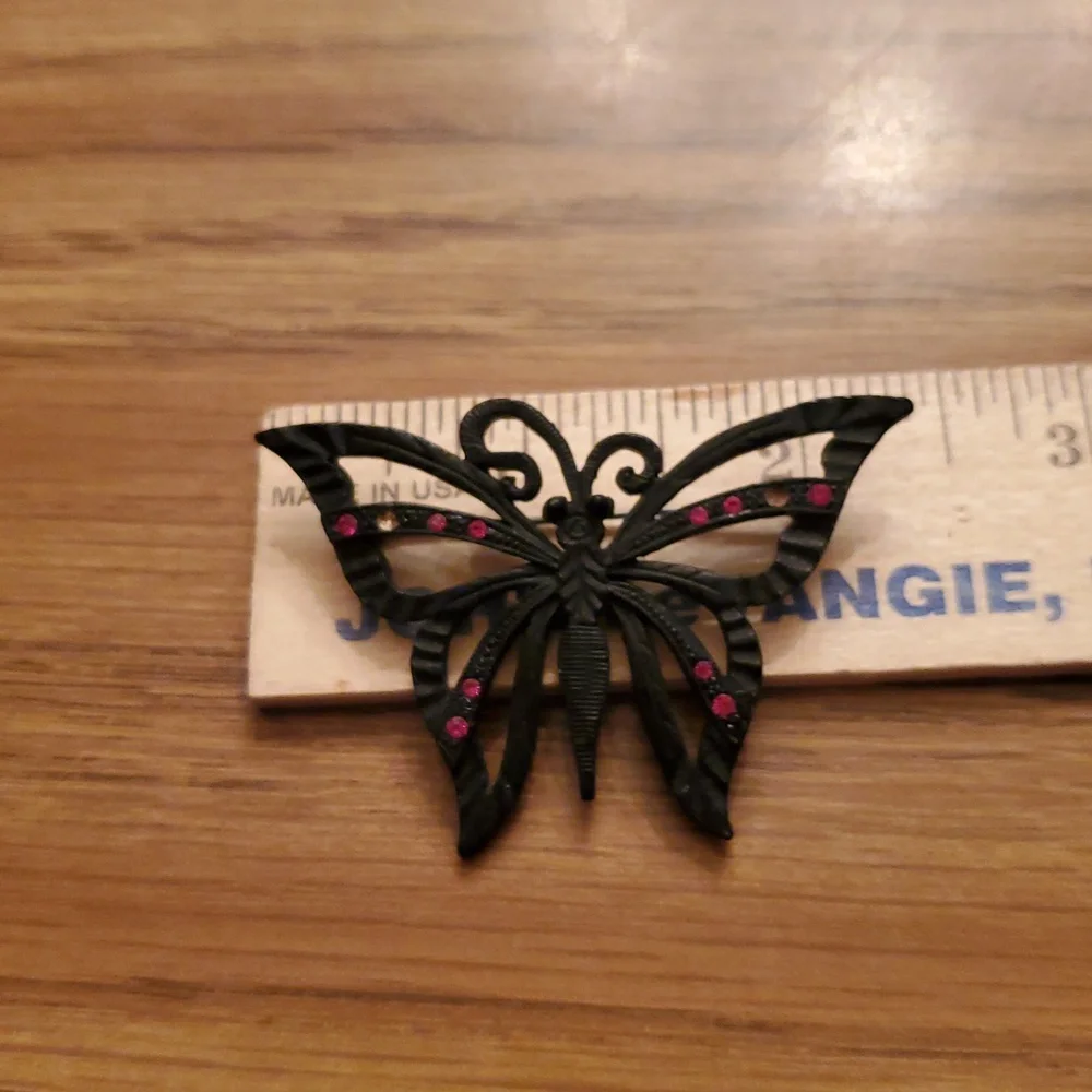 Coro Black Butterfly With Fushia Rhinestones - Picture 4 of 5